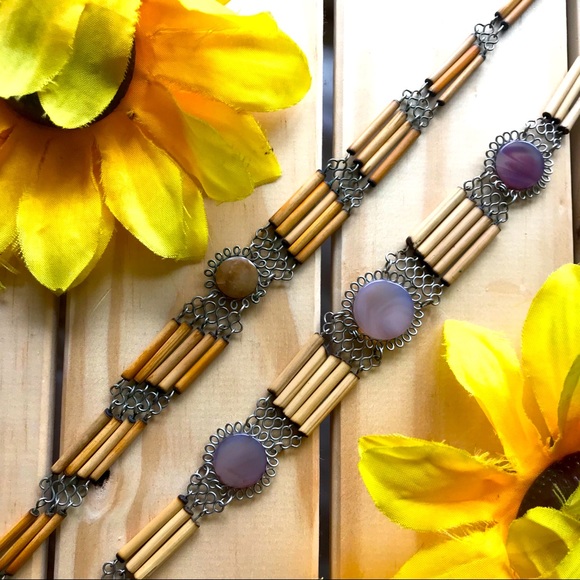 Vintage Jewelry - Vintage Wood and Crystal Beaded Chokers Set of 2